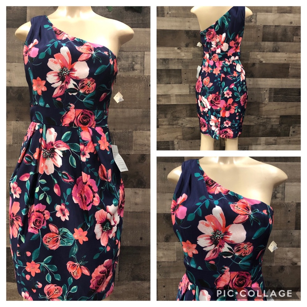 Eliza J Purple One-Shoulder Floral Cocktail Dress